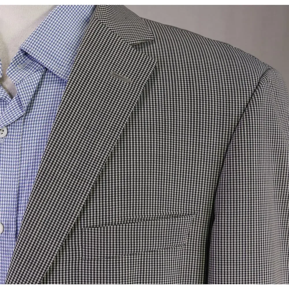 Hugo Boss Black Gray Gingham Check 2-Btn Wool Blazer Jacket 40R